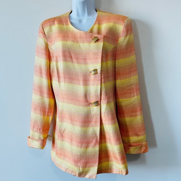 Vintage Yellow, Orange & Gold Metallic Blazer Jacket By Caramia Size 8 - Picture 13 of 14